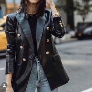 Faux leather black blazer